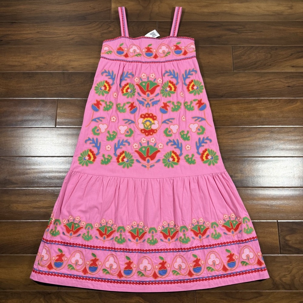 J.Marie Women's Size Large Pink Embroidered Sleeveless Landon Midi‎ Dress